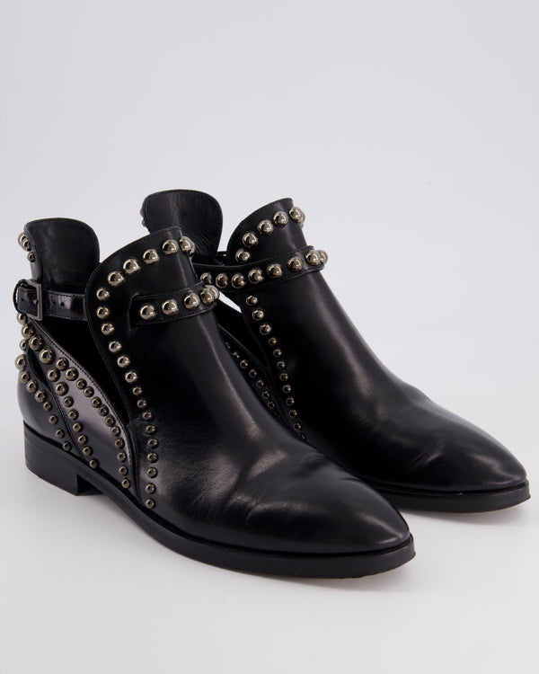 Alaia Black Leather Boots With Silver Studded Details Size EU 39.5