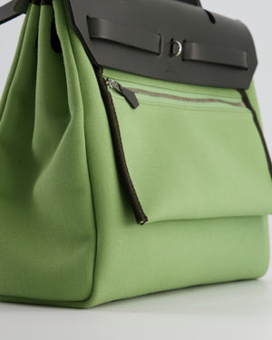 Hermès HerBag 31 Vache Hunter Vert Criquet Toile Bag, Retourne Swift with Palladium Hardware