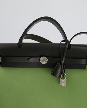 *FIRE PRICE* Hermès HerBag 31 Vache Hunter Vert Criquet Toile Bag, Retourne Swift with Palladium Hardware