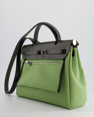 *FIRE PRICE* Hermès HerBag 31 Vache Hunter Vert Criquet Toile Bag, Retourne Swift with Palladium Hardware