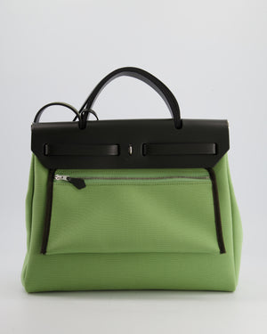 *FIRE PRICE* Hermès HerBag 31 Vache Hunter Vert Criquet Toile Bag, Retourne Swift with Palladium Hardware