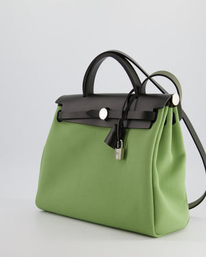 *FIRE PRICE* Hermès HerBag 31 Vache Hunter Vert Criquet Toile Bag, Retourne Swift with Palladium Hardware