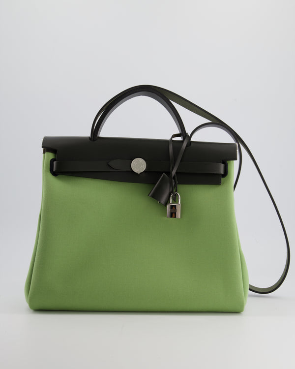 Hermès HerBag 31 Vache Hunter Vert Criquet Toile Bag, Retourne Swift with Palladium Hardware