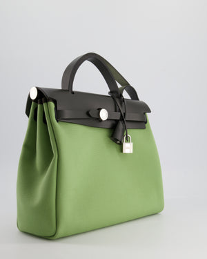 *FIRE PRICE* Hermès HerBag 31 Vache Hunter Vert Criquet Toile Bag, Retourne Swift with Palladium Hardware