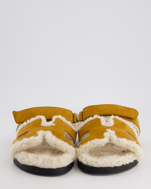 *FIRE PRICE* Hermès Gold Teddy Shearling Chypre Sandals Size EU 43