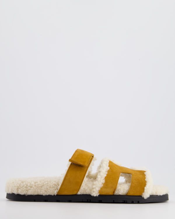 *FIRE PRICE* Hermès Gold Teddy Shearling Chypre Sandals Size EU 43