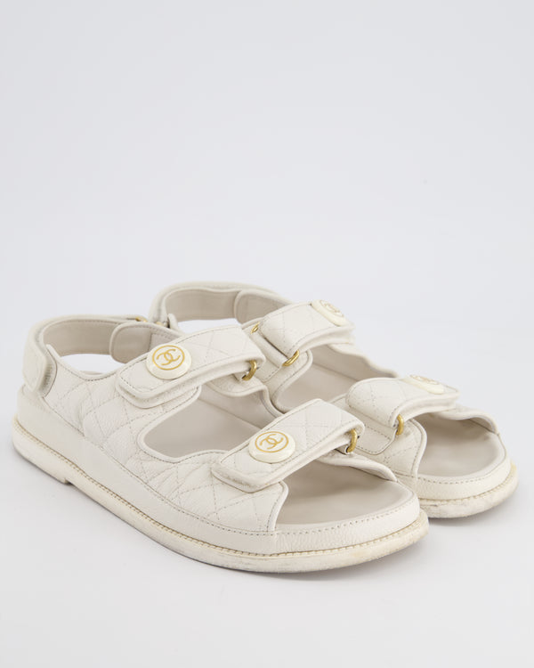 *FIRE PRICE* Chanel White Quilted Leather Dad Sandals with White CC Logo Details Size EU 38
