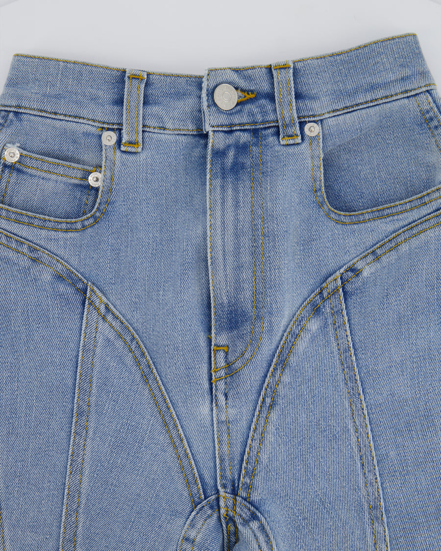 Mugler Light Blue Denim Panelled Skinny Jeans with Back Logo Detail Size FR 34 (UK 6)