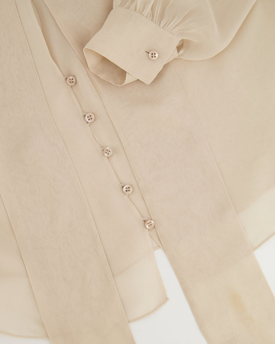 Valentino Beige Silk Blouse with Bow Detail Size IT 42 (UK 10)