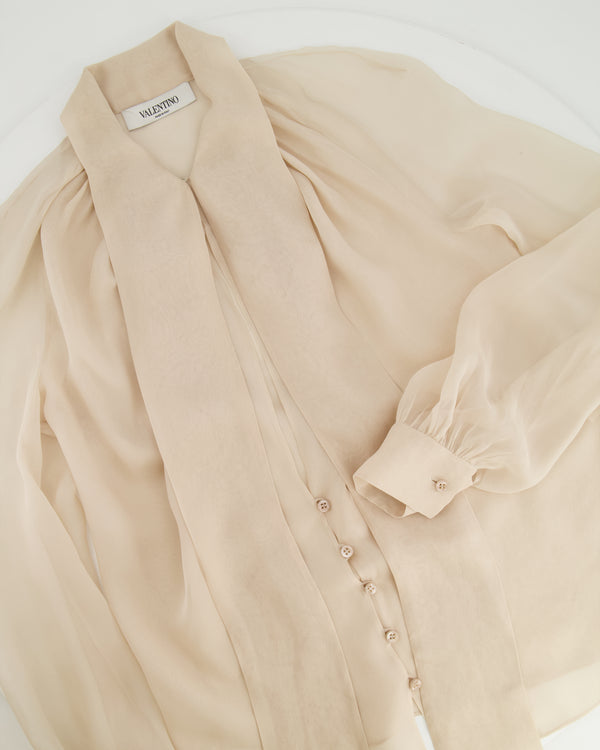 Valentino Beige Silk Blouse with Bow Detail Size IT 42 (UK 10)