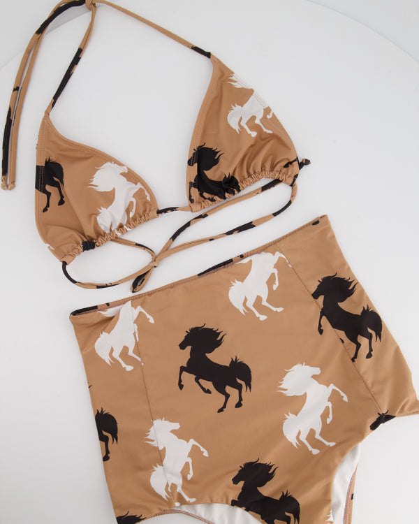 Verdelimon Beige Two-Piece Swimwear Set with Horse Print Detail FR 38 (UK 10)