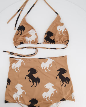 Verdelimon Beige Two-Piece Swimwear Set with Horse Print Detail FR 38 (UK 10)