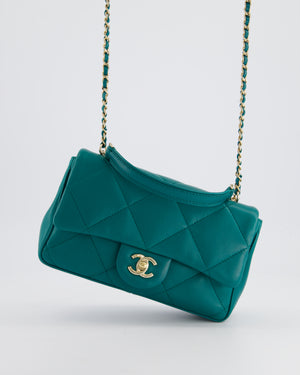 Chanel Teal Small Rectangular Top Handle Flap Bag in Lambskin with Champagne Gold Hardware