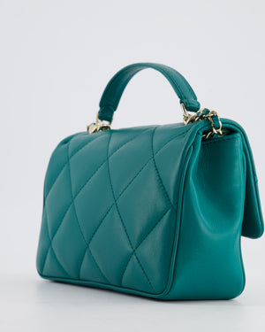 Chanel Teal Small Rectangular Top Handle Flap Bag in Lambskin with Champagne Gold Hardware