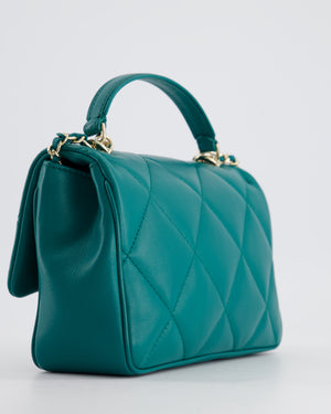 Chanel Teal Small Rectangular Top Handle Flap Bag in Lambskin with Champagne Gold Hardware