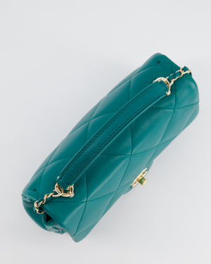 Chanel Teal Small Rectangular Top Handle Flap Bag in Lambskin with Champagne Gold Hardware