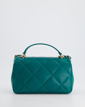 Chanel Teal Small Rectangular Top Handle Flap Bag in Lambskin with Champagne Gold Hardware