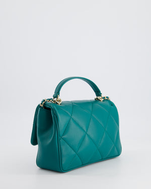 Chanel Teal Small Rectangular Top Handle Flap Bag in Lambskin with Champagne Gold Hardware