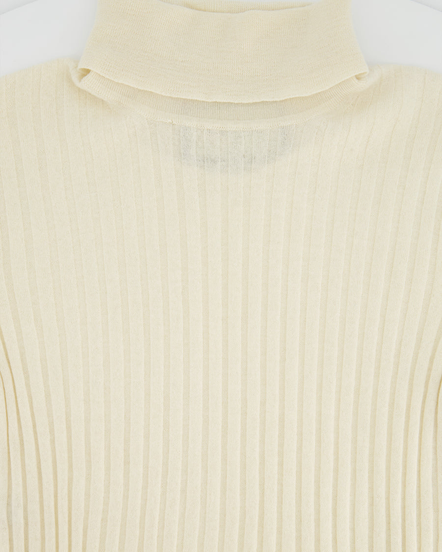 Gucci Cream Ribbed Knit Roll Neck Long Sleeve Jumper size M (UK 8)