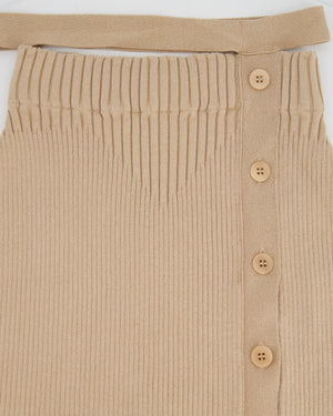 Andreadamo Beige Ribbed Cropped T-Shirt and Mini Skirt Set with Buttons Size S (UK 8)