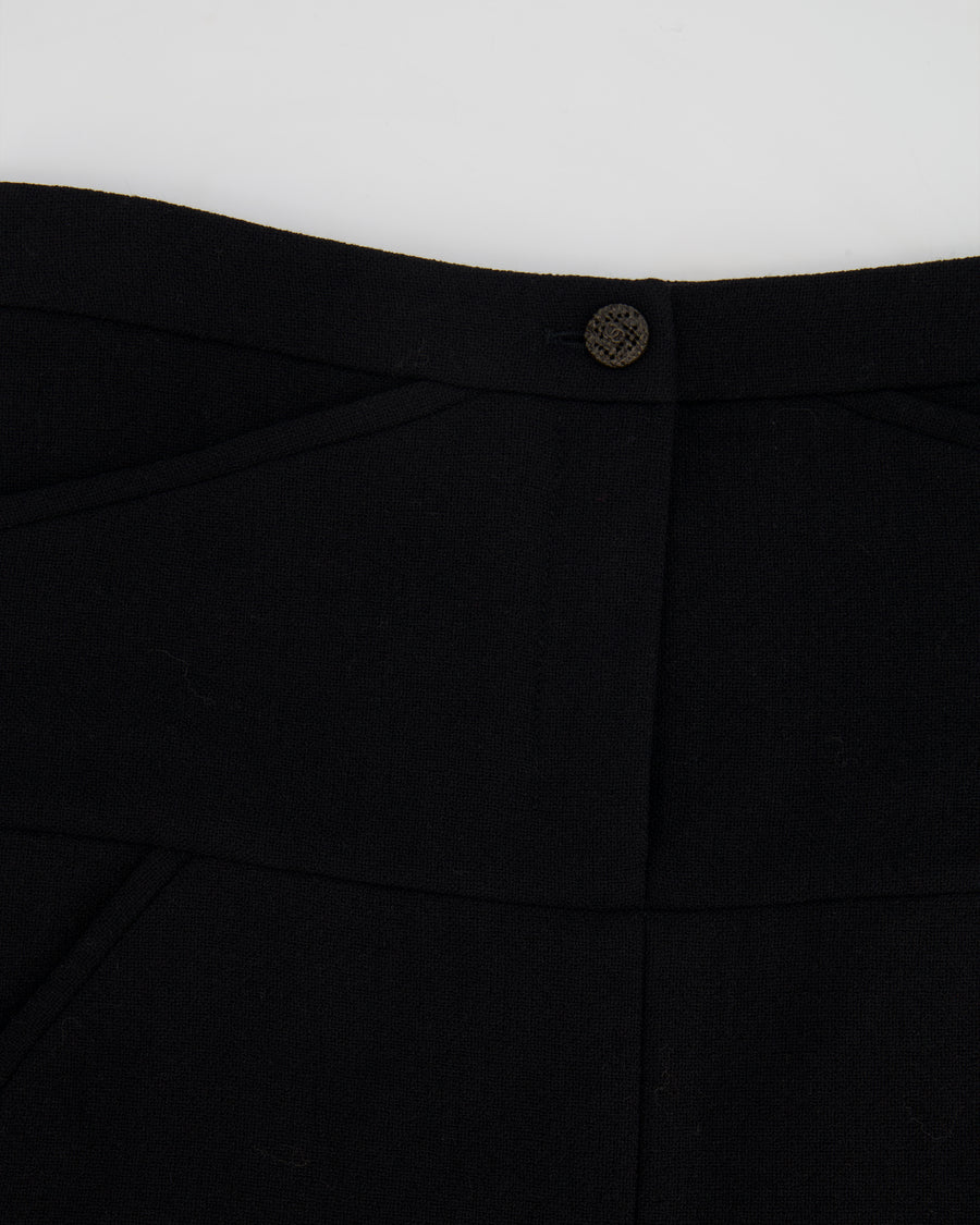 Chanel 12A Black Wool Mini Skirt with CC Logo Button Detail Size FR 36 (UK 8) RRP £1,350