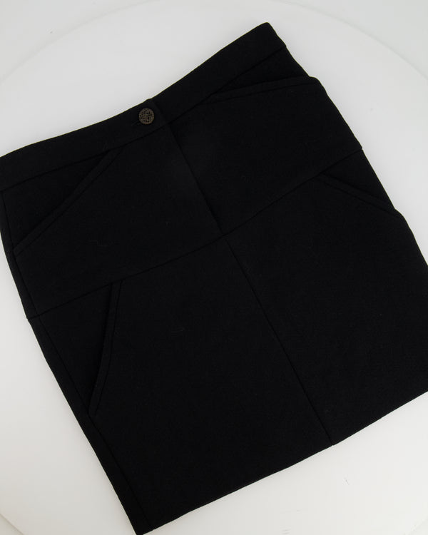 Chanel 12A Black Wool Mini Skirt with CC Logo Button Detail Size FR 36 (UK 8) RRP £1,350