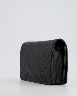 Chanel Black Lambskin Wallet on Chain Bag with Camelia Embossed Detail with Silver Hardware