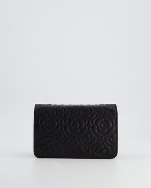 Chanel Black Lambskin Wallet on Chain Bag with Camelia Embossed Detail with Silver Hardware