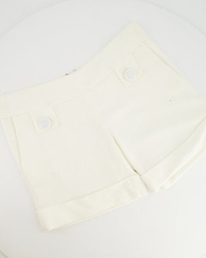 Versace White Tweed Shorts with Medusa Button Detailing Size IT 38 (UK 6)