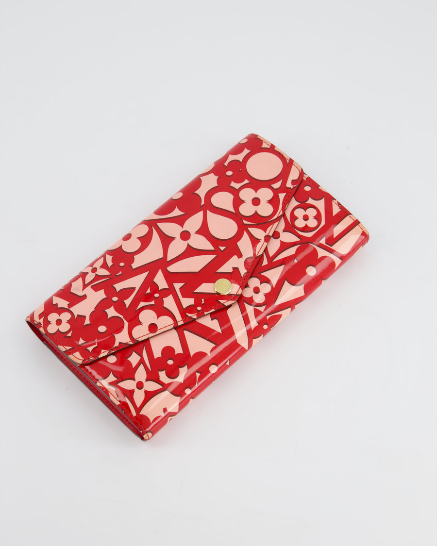 Louis Vuitton Red and Pink Vernis Leather Abstract Monogram Print Envelope Wallet