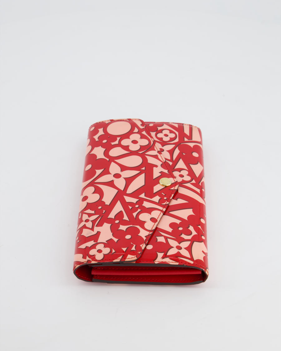 Louis Vuitton Red and Pink Vernis Leather Abstract Monogram Print Envelope Wallet