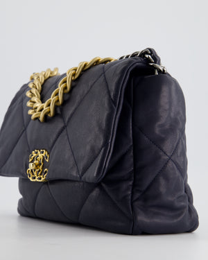 Chanel Navy Medium 19 Flap Bag in Goatskin Leather with Mixed Hardware