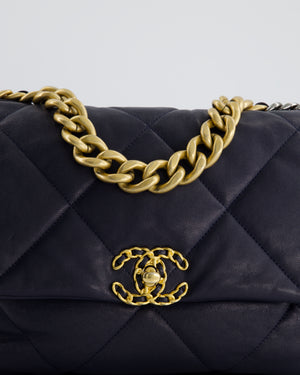 Chanel Navy Medium 19 Flap Bag in Goatskin Leather with Mixed Hardware