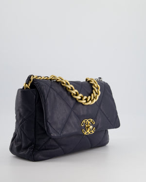 Chanel Navy Medium 19 Flap Bag in Goatskin Leather with Mixed Hardware