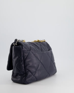 Chanel Navy Medium 19 Flap Bag in Goatskin Leather with Mixed Hardware