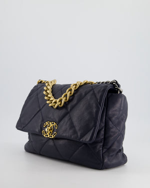 Chanel Navy Medium 19 Flap Bag in Goatskin Leather with Mixed Hardware