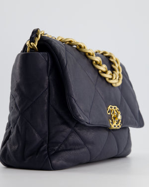 Chanel Navy Medium 19 Flap Bag in Goatskin Leather with Mixed Hardware