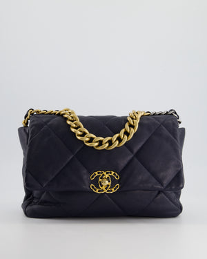 Chanel Navy Medium 19 Flap Bag in Goatskin Leather with Mixed Hardware