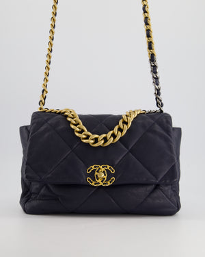 Chanel Navy Medium 19 Flap Bag in Goatskin Leather with Mixed Hardware