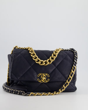 Chanel Navy Medium 19 Flap Bag in Goatskin Leather with Mixed Hardware