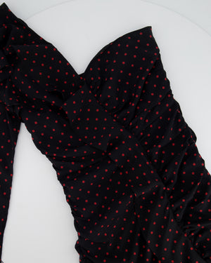 Veronica Beard Black and Red Polka Dot Silk Midi Dress with One Sleeve Size 2 (UK 6)