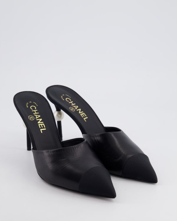 Chanel Black Pointed Mules with Pearl Detail Size EU 39.5