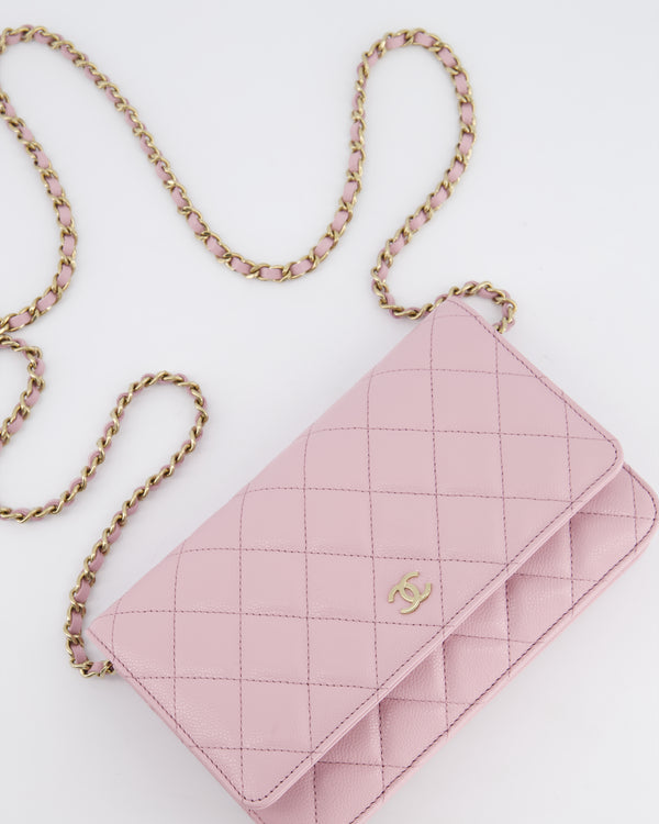 *HOT* Chanel Lilac Pink Wallet on Chain Bag in Caviar Leather with Champagne Gold Hardware