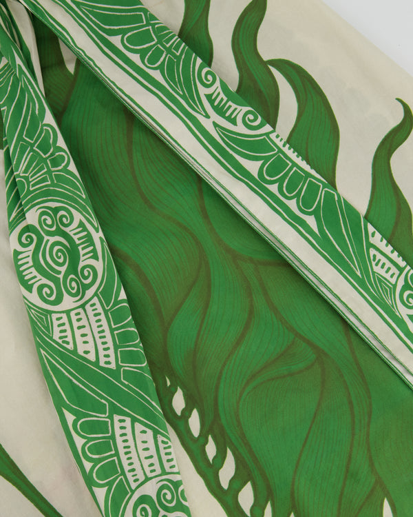 Johanna Ortiz Cream and Green Leaf Print Strapless Cotton Dress Size S (UK 8)
