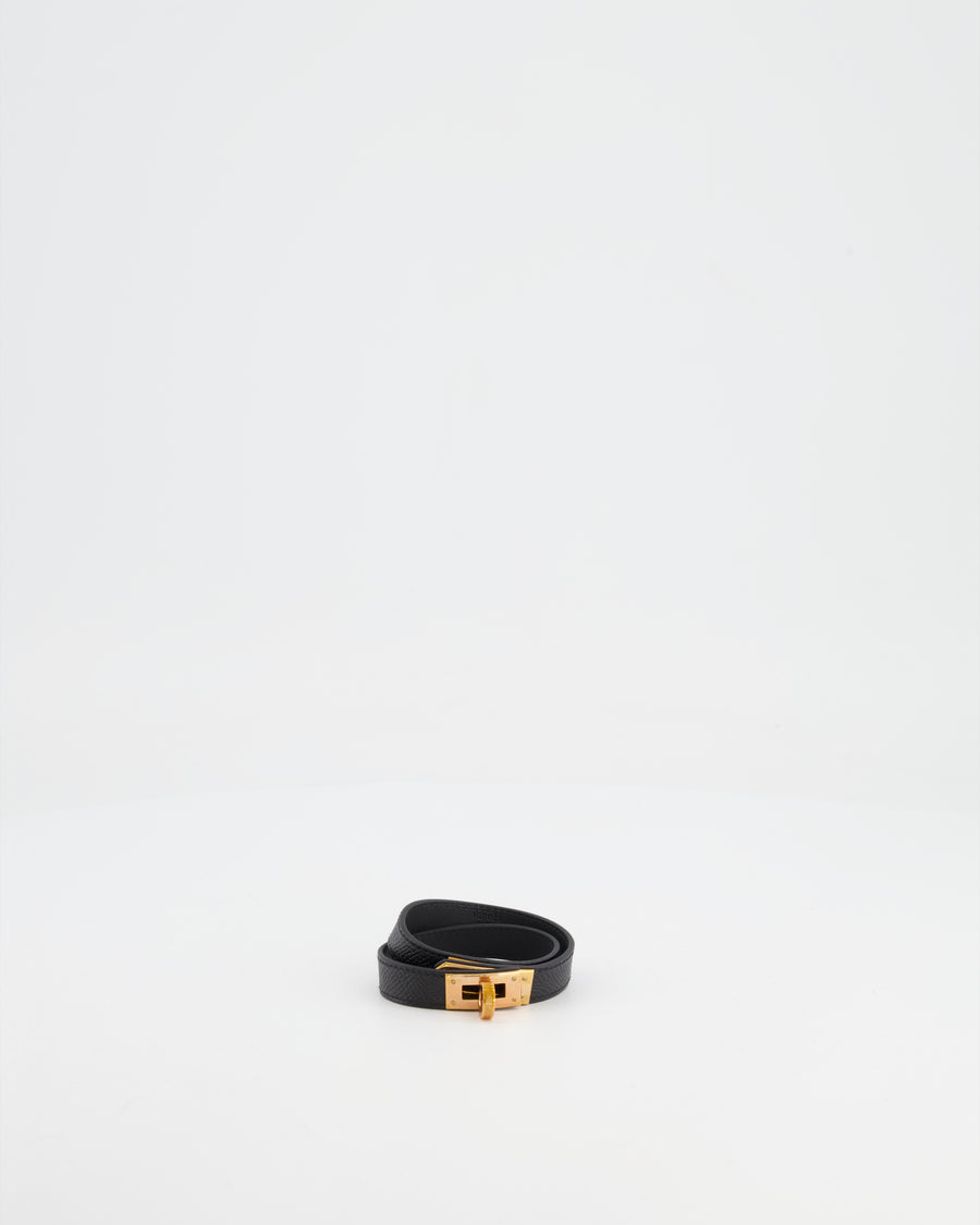 Hermès Kelly Double Tour Bracelet in Black with Rose Gold Hardware Size S