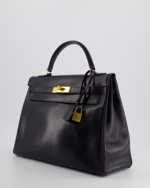 Hermès Kelly Vintage Bag 32cm in Black Calfskin Box Leather with Gold Hardware