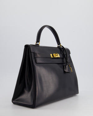 Hermès Kelly Vintage Bag 32cm in Black Calfskin Box Leather with Gold Hardware