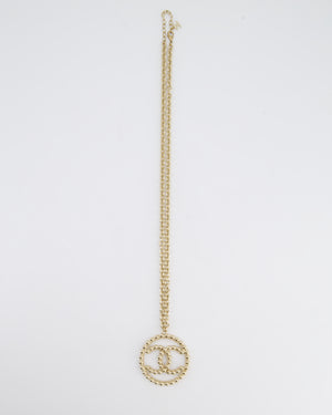 Chanel CC Medallion Pendant Chain Necklace in Champagne Gold