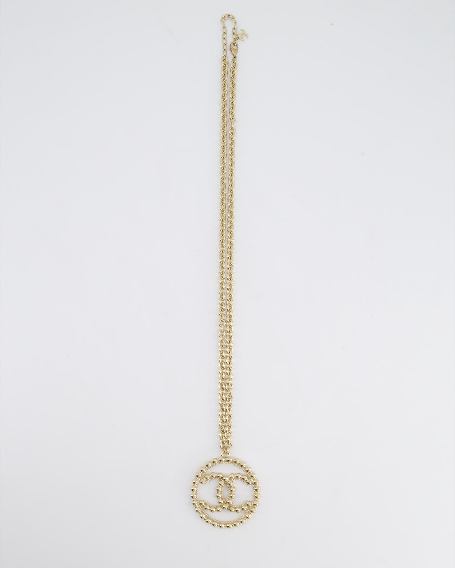 Chanel CC Medallion Pendant Chain Necklace in Champagne Gold