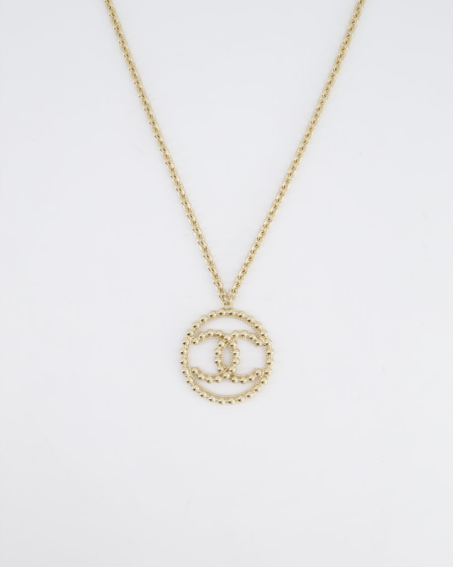 Chanel CC Medallion Pendant Chain Necklace in Champagne Gold